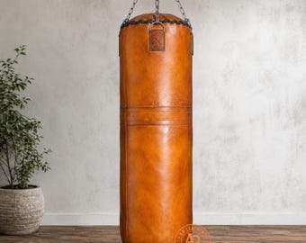 Vintage bokszak van rundleer – boksen voor zwaar gebruik, MMA-training, retro gymdecor