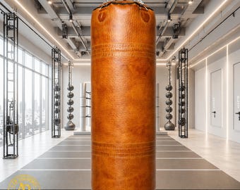 Handmade Embossed Leather Punching Bag – Cowhide Heavy Wax Antique Boxing MMA Training (Chain Included)