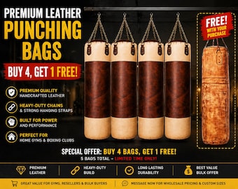 Distressed Cowhide Punching Bag Bundle – 4 + 1 Free with Chain, Multiple Colors Same Price