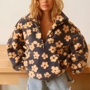 Sudadera con capucha floral, sudadera de felpa con flores, sudadera con capucha de felpa suelta.