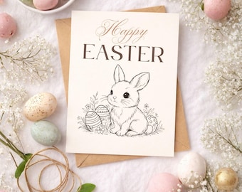 Plantilla de tarjeta de Pascua editable, Feliz Pascua dibujada a mano, Tarjeta imprimible de 5x7, Plantilla de Canva, Saludo de Pascua para móvil, Descarga instantánea