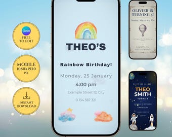 Plantilla editable de invitación de cumpleaños infantil / Paquete 14 en 1 / Descarga digital