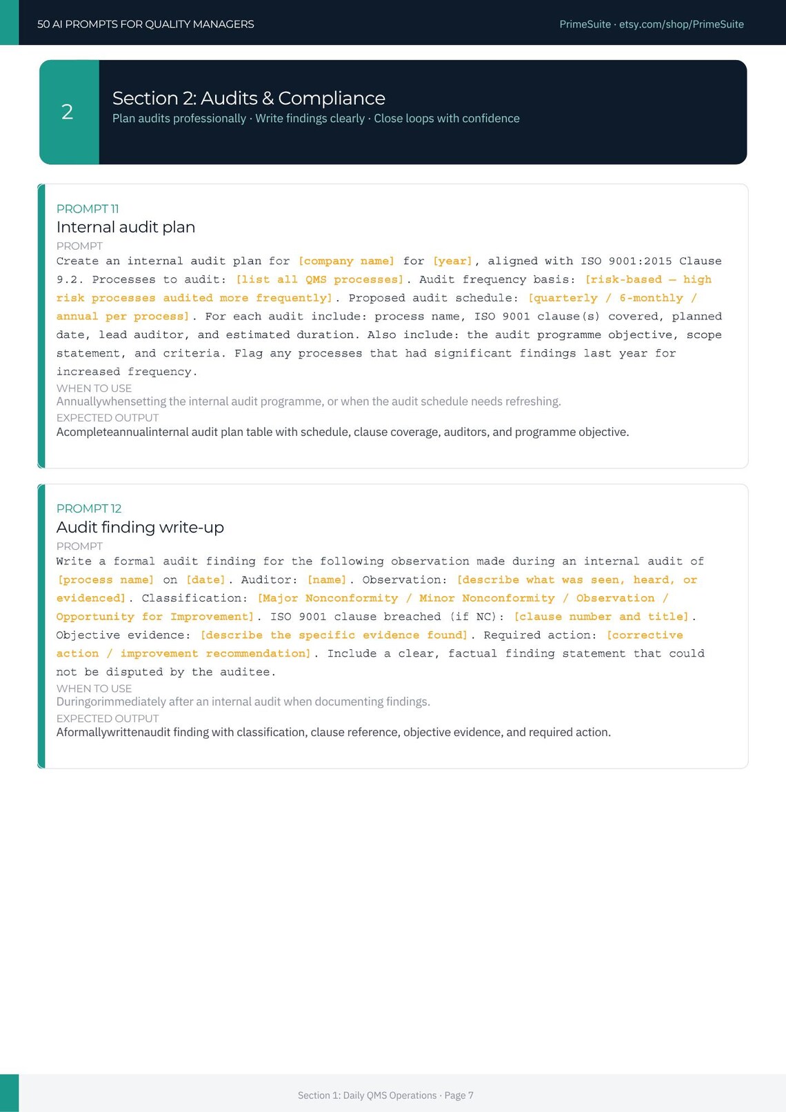 50 AI Prompts for Quality Managers • Chatgpt and Claude Ready • Copy ...