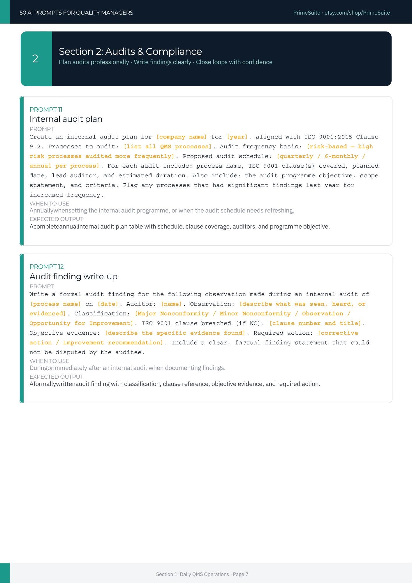50 AI Prompts for Quality Managers • Chatgpt and Claude Ready • Copy ...