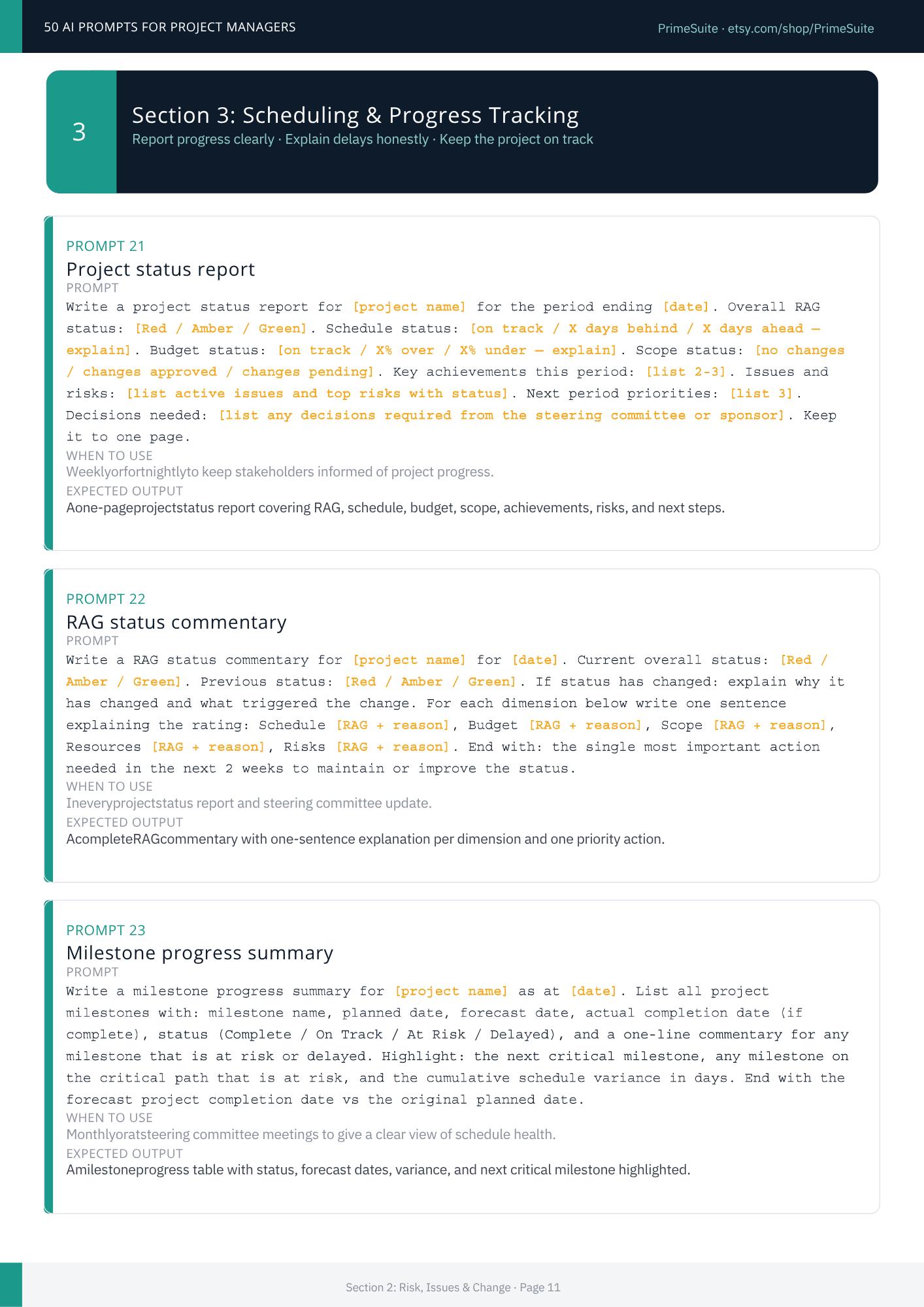 50 AI Prompts for Project Managers • Chatgpt and Claude Ready • Copy ...