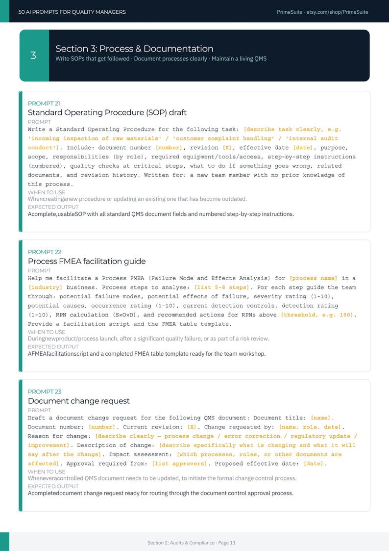 50 AI Prompts for Quality Managers • Chatgpt and Claude Ready • Copy ...