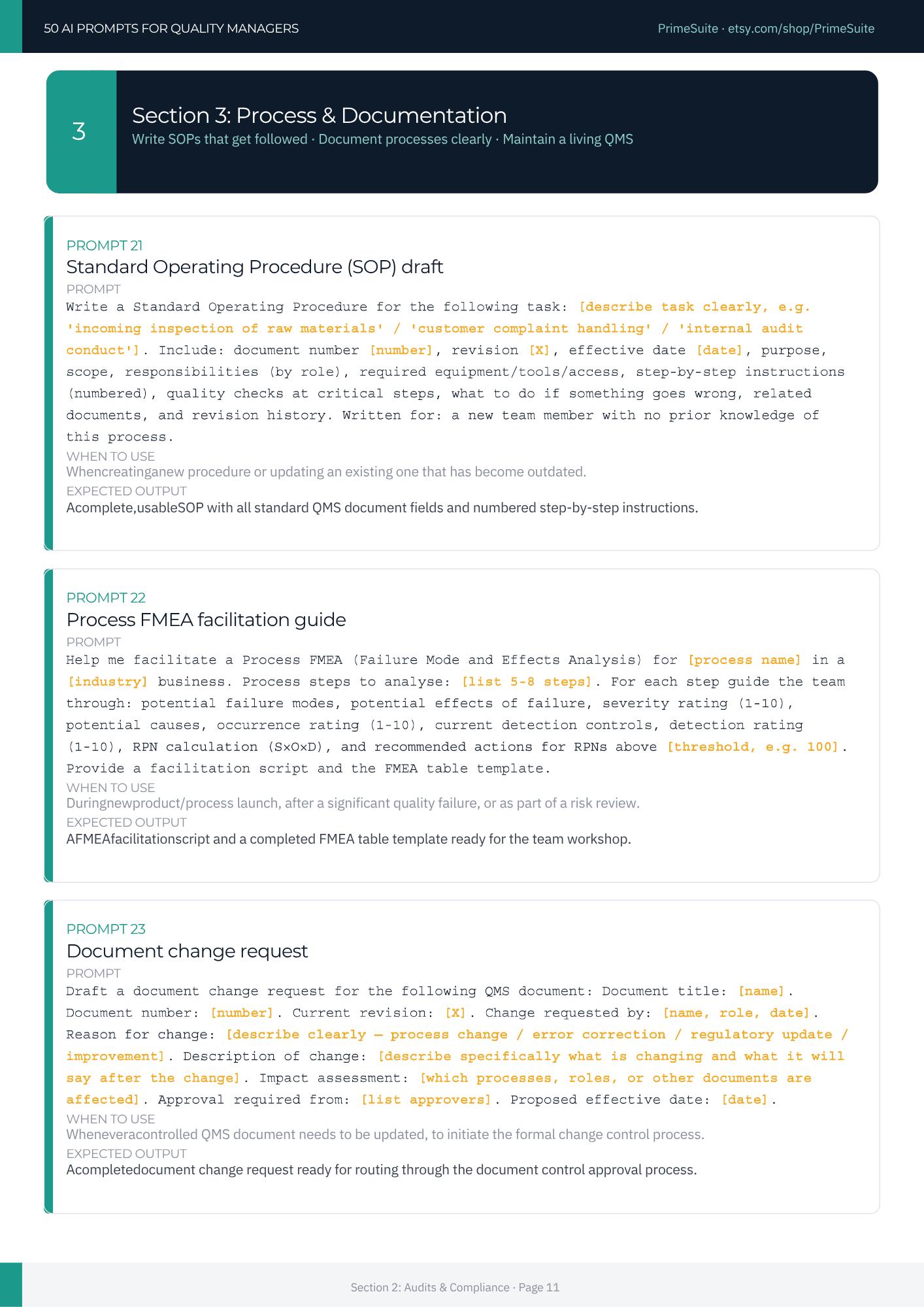 50 AI Prompts for Quality Managers • Chatgpt and Claude Ready • Copy ...