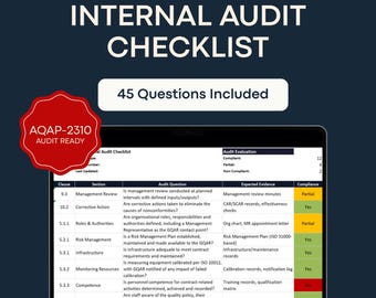 AQAP-2310 Internal Audit Checklist • NATO/AS9100 Quality Audit • 45 Questions • Excel • Fully Editable