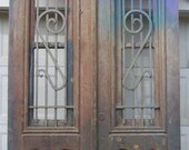 antique mediterranean tall wood doors,iron panels,salvage european doors,blues,browns doors,architectural,carved wood door,tall heavy doors
