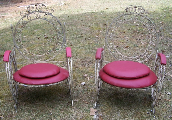 Vintage Pair Of French Style Wrought Iron Garden French Style Wrought Iron Garden, Vintage Style Metal Patio Chairs