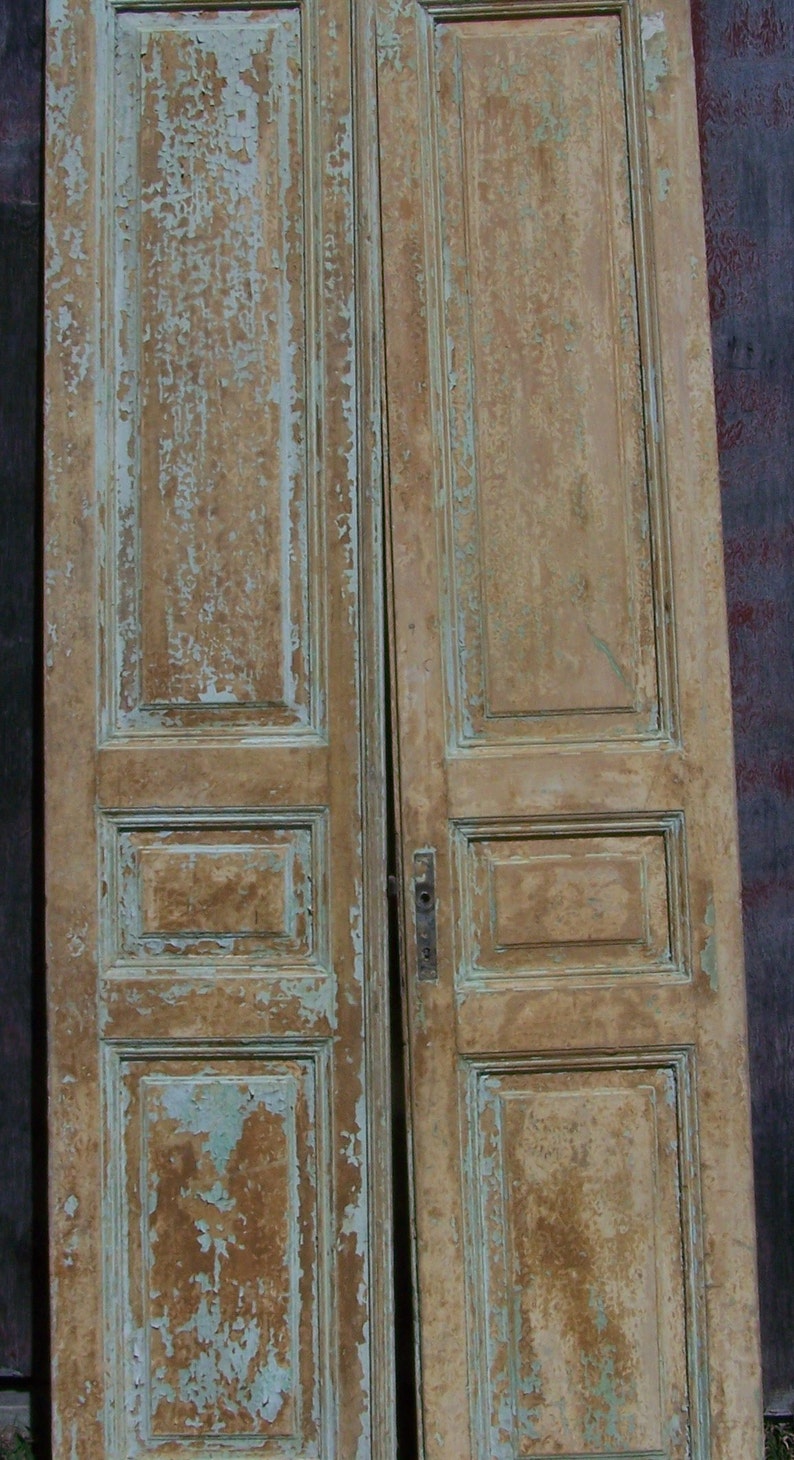 Rustic antique wood panel doors with peely paint