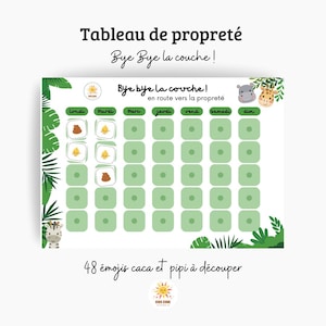Tableau propreté enfant thème jungle | Apprentissage toilette | Routine pot bébé | Tableau récompense enfant | PDF à imprimer
