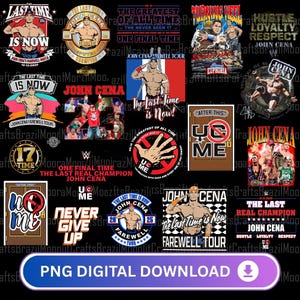 May include: A collection of digital PNG graphics featuring John Cena, with text such as "The Last Time is Now," "Farewell Tour," and "The Greatest of All Time." The designs include images of Cena in various poses and logos.
