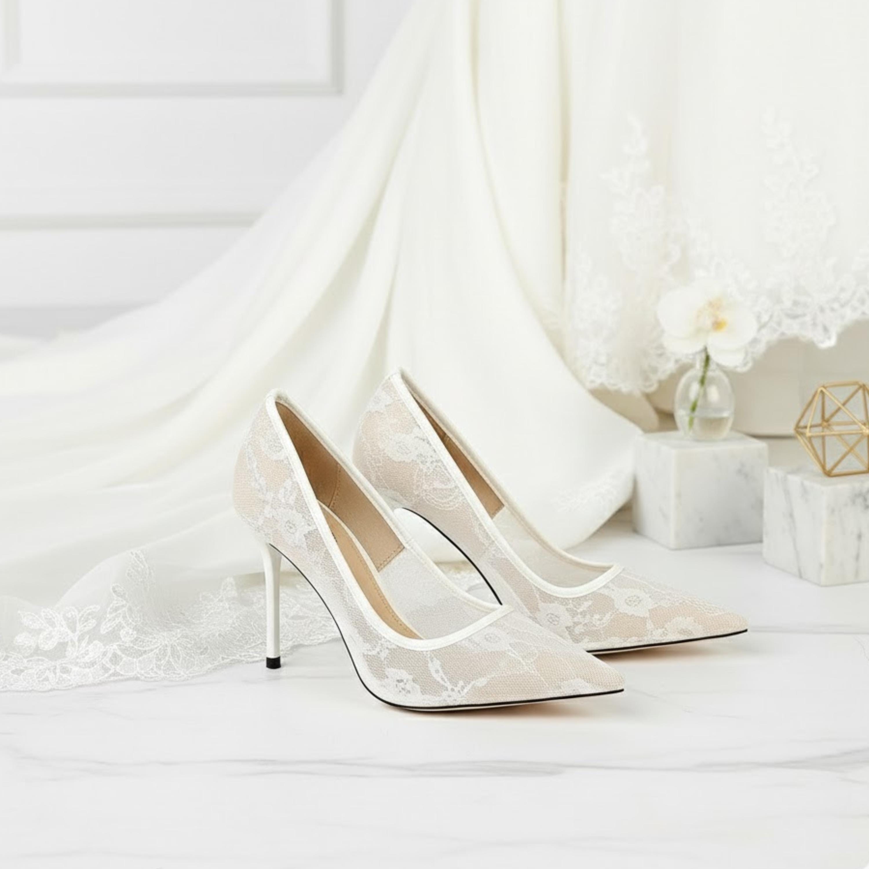 Su.cheny Weiße Perle Strass Flat Spitze Blume Hochzeit Braut