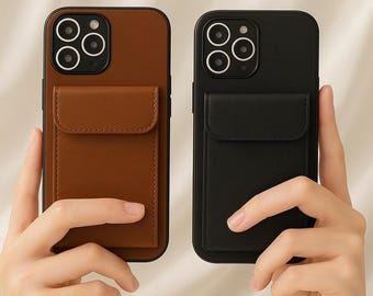 iPhone Hülle aus Vintage-Leder mit Kartenfach, stoßfester Bumper für iPhone 11–17 Pro/Max.