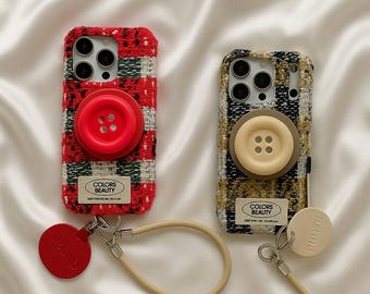 Chic Plaid Plush Magnetic Phone Case with Stand & Strap