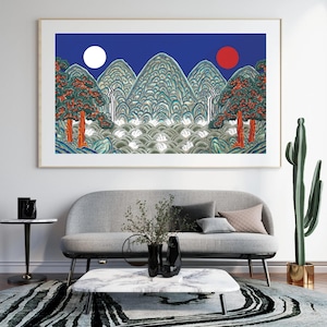 Korean Royal Screen Art Irworobongdo Print, Sun Moon Peaks Landscape Poster (PDF)