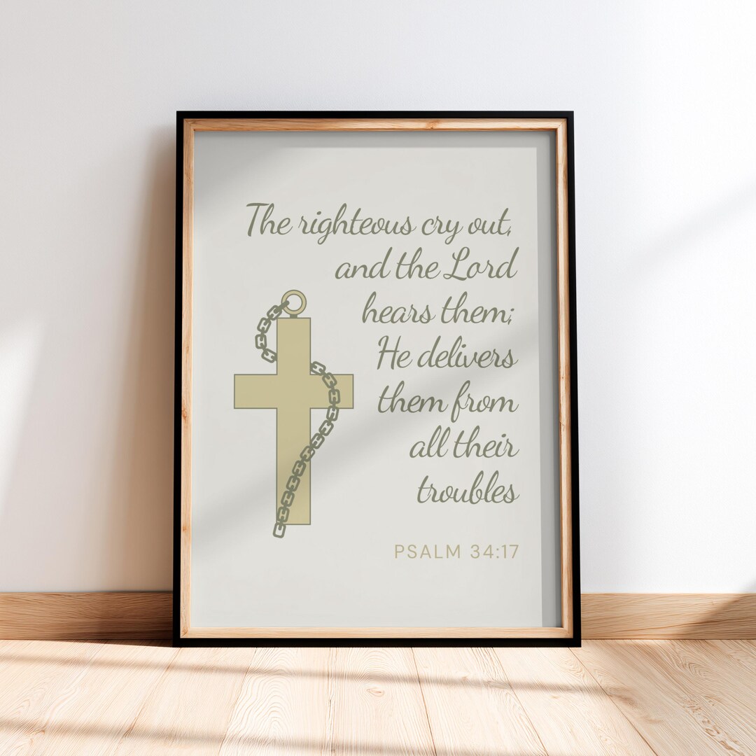 Psalm 34:17 Wall Art, Minimalist Christian Scripture Print, Bible Verse ...