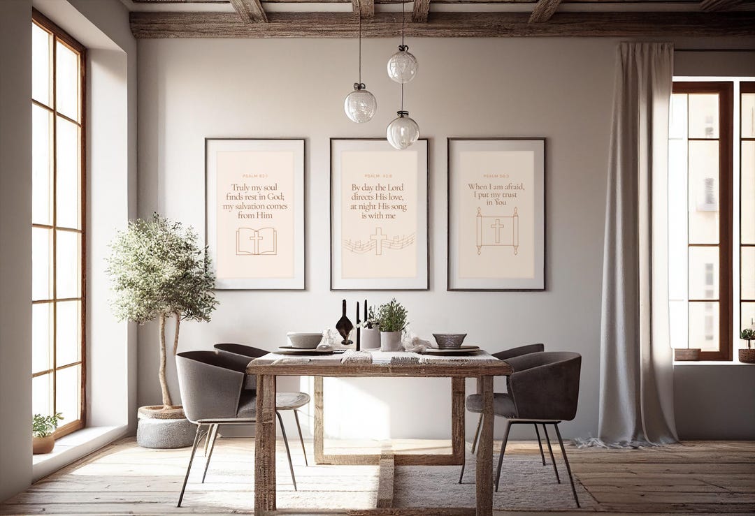 Psalm Scripture Triptych, Minimalist Christian Wall Art (digital ...