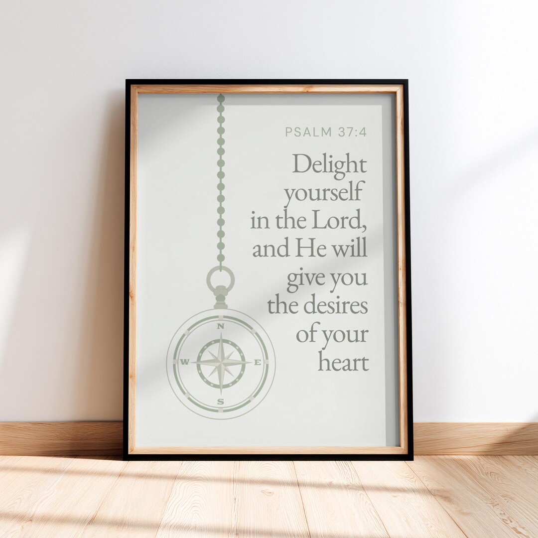 Psalm 37:4 Scripture Wall Art, Compass Bible Verse Print (digital ...