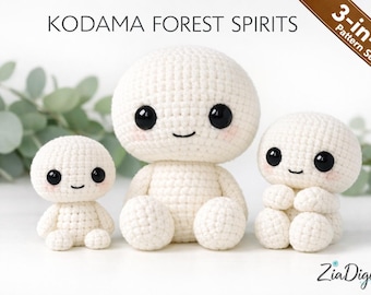Schema all'uncinetto Kodama in PDF, Amigurumi Forest Spirit in PDF (3 in 1), Tutorial all'uncinetto in pizzo, adatto ai principianti