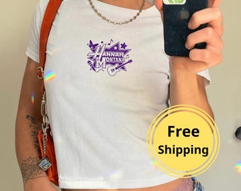 EMBROIDERD Hannah Montana Baby Tee Crop Top Tank Top, Disney Hannah Montana 20th Anniversary Embroidery Shirts, Disney Channel