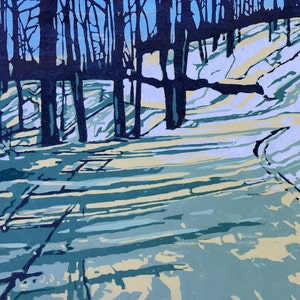 Winter's Walk, large handmade woodblock print
