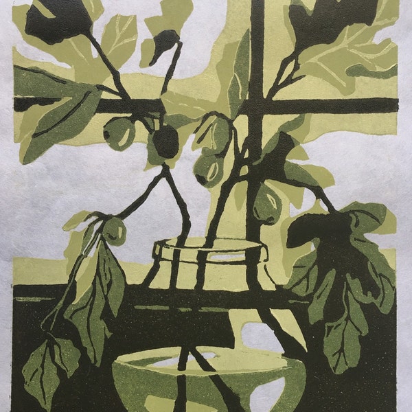 Figs In The Window, unframed linocut print