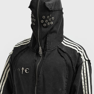 Techwear Thug Teamgeist Hoodie med dragkedja och mask | Cyberpunk Streetwear-outfit | Unisex Urban Ninja-hoodie