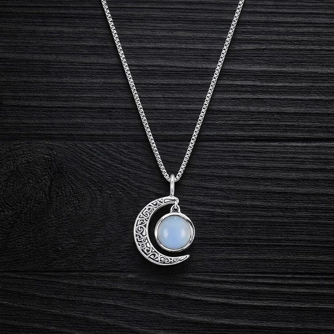 Moonstone Crescent Moon Necklace, 925 Sterling Silver Moon Pendant ...