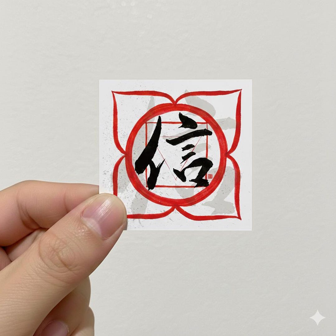 Root Chakra Sticker, Japanese Calligraphy, Trust, Faith (2.75