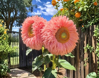 50 semillas de girasol con forma de osito de peluche / flores dobles esponjosas de color rosa