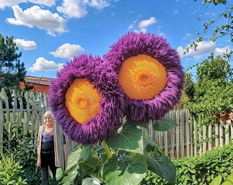 50 semillas de girasol gigantes con forma de oso de peluche / Flores amarillas y moradas / Flores dobles y esponjosas / Girasoles de jardín