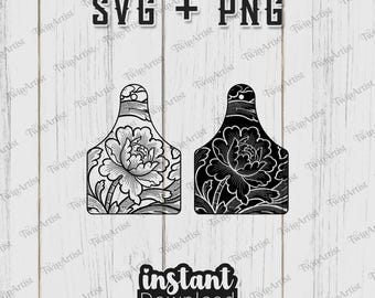 Cattle Ear Tag SVG Bundle Western Floral Cow Tag PNG Rancher Engraving Patch Designs