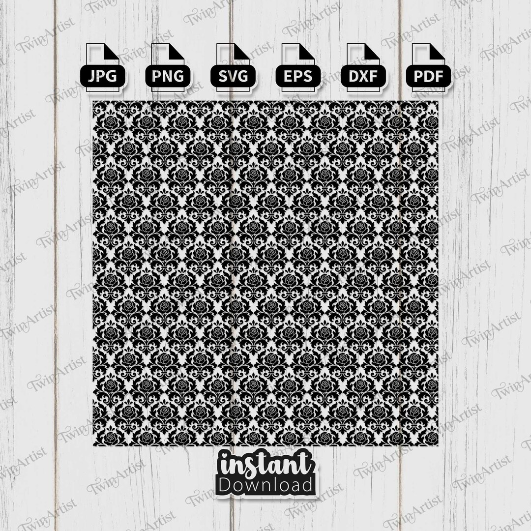Black Damask Seamless Pattern SVG PNG Gothic Floral Vintage Digital ...