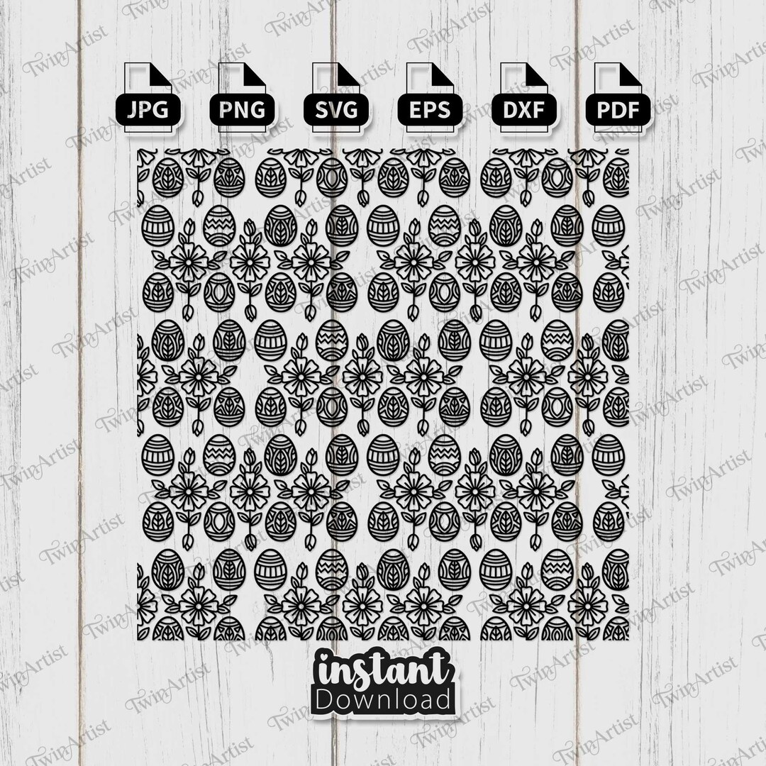 Easter Egg Seamless Pattern SVG PNG EPS Dxf Spring Floral Line Art ...