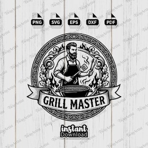 Grill Master SVG-design för lasergraverade läderhattmärken BBQ-vektorgrafikfiler