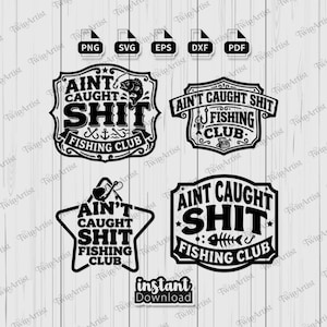 Pacote SVG "Não peguei nada" do Clube de Pesca - Citação engraçada de pescador - Arquivo PNG DXF para Cricut