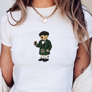 St Patricks Day Bear Baby Tee, Y2K Retro Irish 90s Baby Tee, Womens St Paddys Day Shirt, Lucky Girl Irish Shirt, Shamrock Bar Crawl Shirts