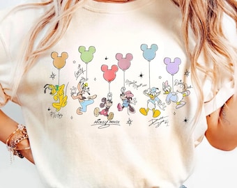 Retro Micky und Freunde Signaturen Shirt, Disney Ballon Shirt, Disney Charaktere Tee, Disney Maus Kopf T-Shirt, Mickey & Co Geschenk, Disney T-Shirt