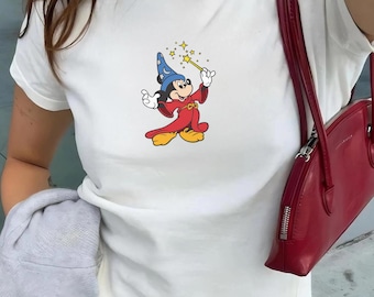 Walt Disney Fantasia Mickey Watercolor Baby Tee Y2K Mickey 90s Vintage, Fantasia Mickey Shirt,Mickey Sorcerer Tee, Disneyland Trip Shirt