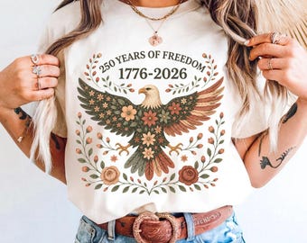 Folk Art USA Eagle Shirt Comfort Colors® 250 Years of Freedom USA 250th Anniversary Tee Patriotic Eagle America Graphic Tee July 4th Outfit