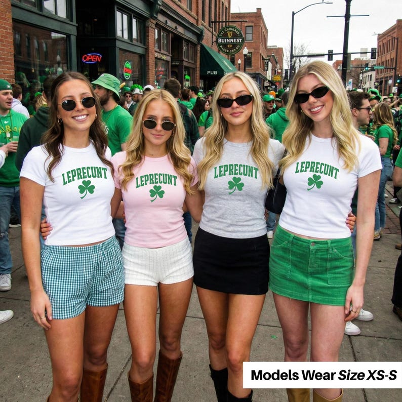 Leprecunt Baby Tee Y2k Irish Shirt Funny Shamrock Baby Tee Cute St Patricks Day Baby Tee Women's St Paddy Outfit Green Party T Shirt image 3