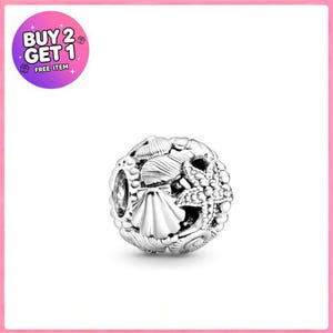 Hollow starfish shell and heart-shaped charm bead pendant, silver charm, Pandora beads
