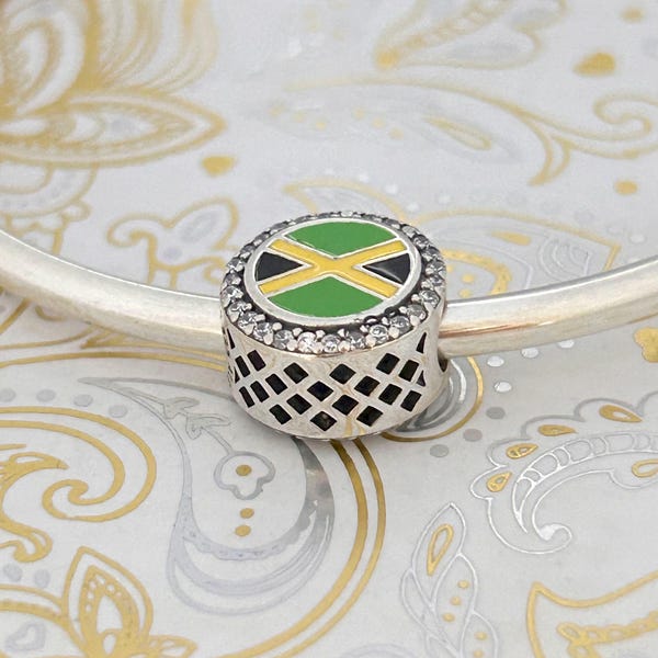 S925 silver suitable for Pandora style bracelet accessories: Jamaican flag charm beads