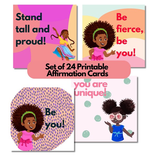 Printable Lunch Notes Affirmation Cards for Black/African American Girls - perfect for Preschool and Elementary