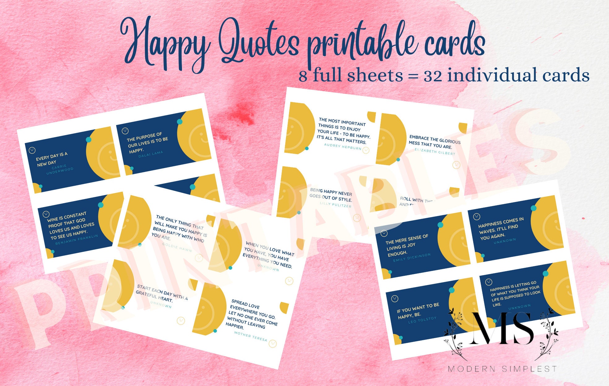 Happy Quotes 32 Printable Cards Inspirational Uplifting - Etsy