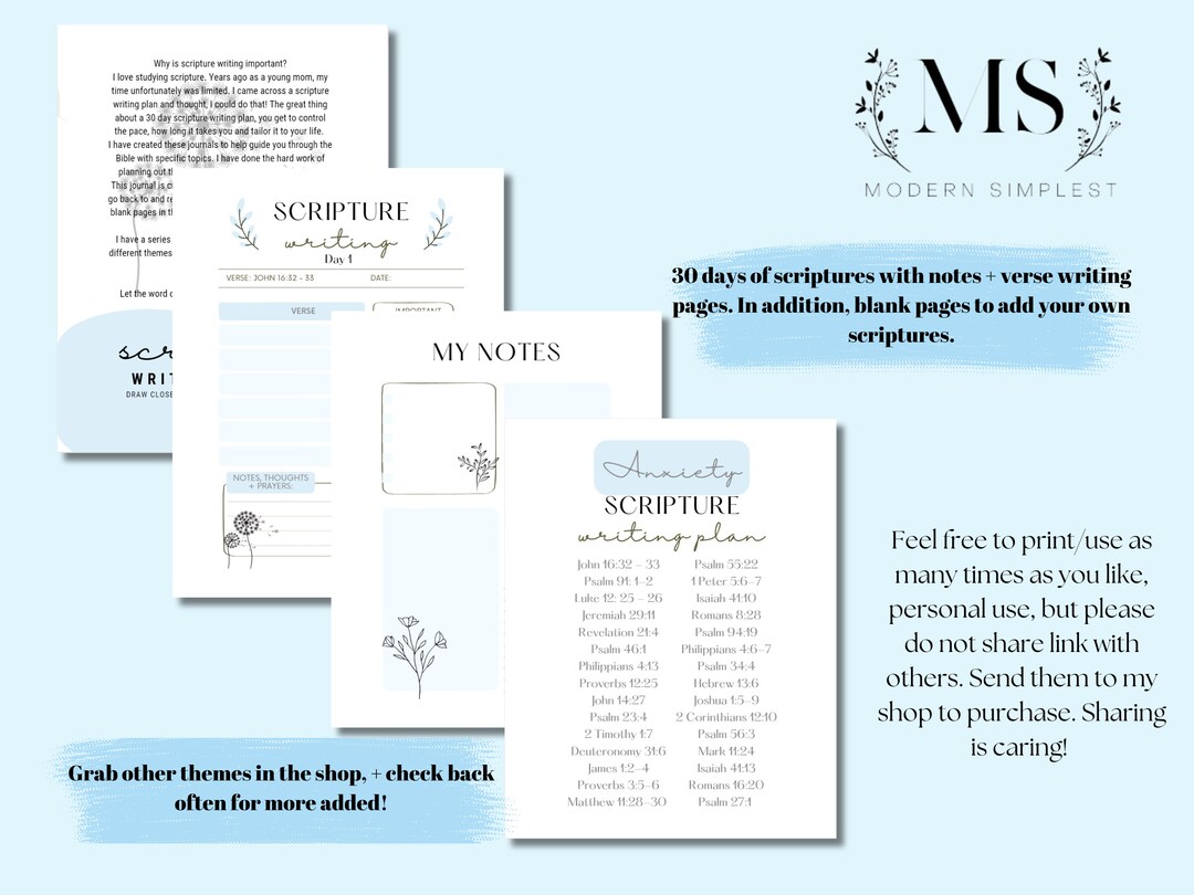 30-day Anxiety Scripture Writing Journal | Guided Scripture Journal ...