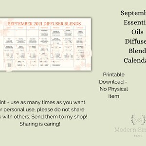 October Diffuser Blend Calendar Printable and downloadable