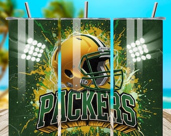 Packers Football Mascot 20oz Skinny Tumbler Wrap PNG Sport Team Sublimation Design, Game Day Drinkware Wrap, Printable Tumbler PNG
